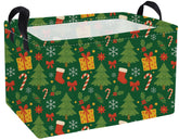Essme green rectangular Christmas basket with handles for organized gift gifting.