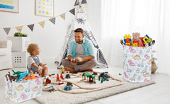 Essme Kids Dinosaur Laundry Basket interior demonstrates large capacity for organization.
