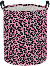 Essme kids laundry basket with pink leopard pattern for playful nursery organization.