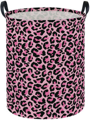 Essme kids laundry basket with pink leopard pattern for playful nursery organization.