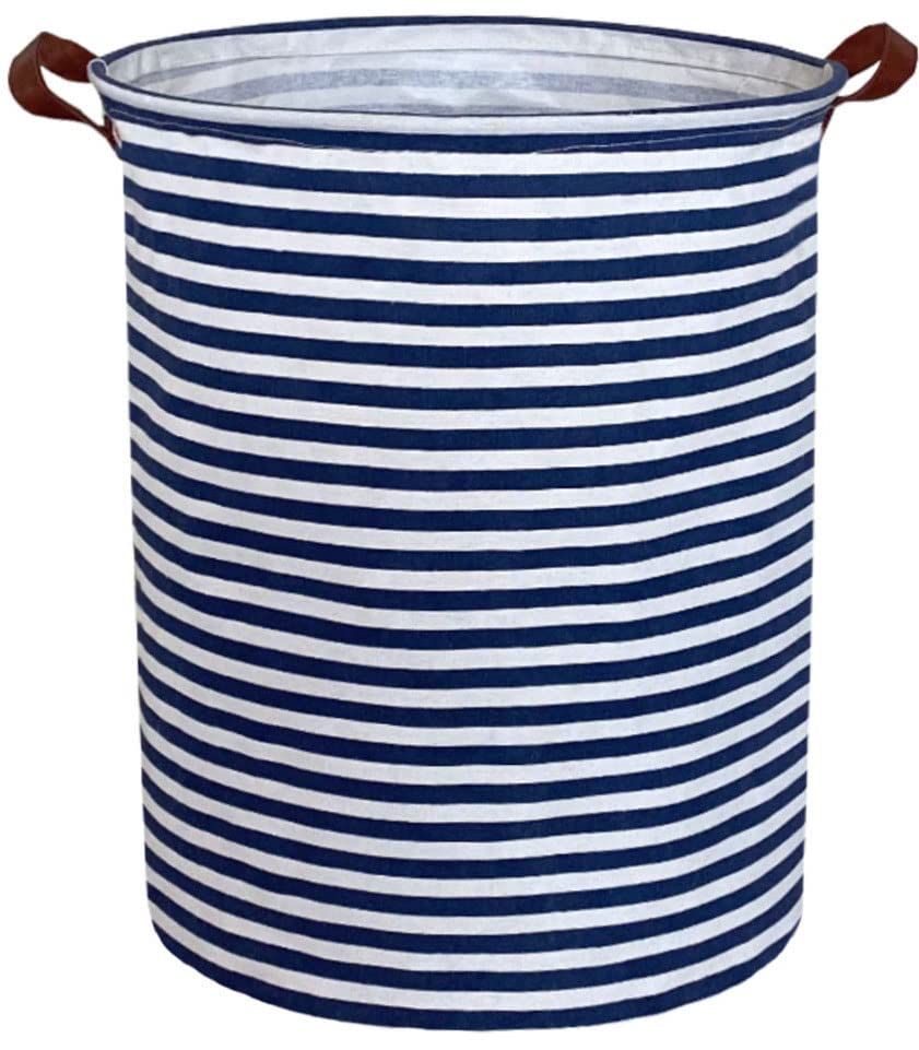 Essme Kids Laundry Hamper front view with navy stripes boosts room organization