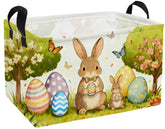 Essme rectangular Easter basket closeup reveals natural linen texture for stylish, organized toy storage.