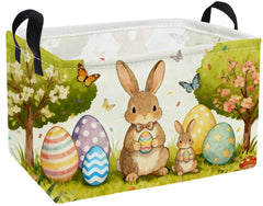 Essme rectangular Easter basket closeup reveals natural linen texture for stylish, organized toy storage.