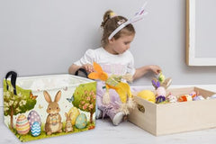 Essme rectangular Easter basket folded flat for space-saving storage.