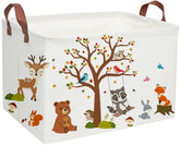 Essme rectangular kids basket closeup with autumn animals design and sturdy handles for toy storage