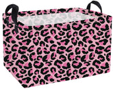 Essme rectangular kids basket pink leopard front view for stylish toy storage