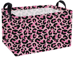 Essme rectangular kids basket pink leopard front view for stylish toy storage