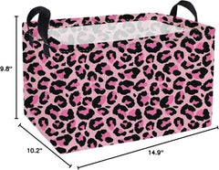 Essme rectangular kids basket pink leopard side view ideal nursery organization