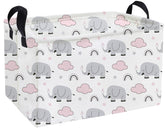 Essme rectangular kids basket rainbow elephants front view for toy organization and nursery decor
