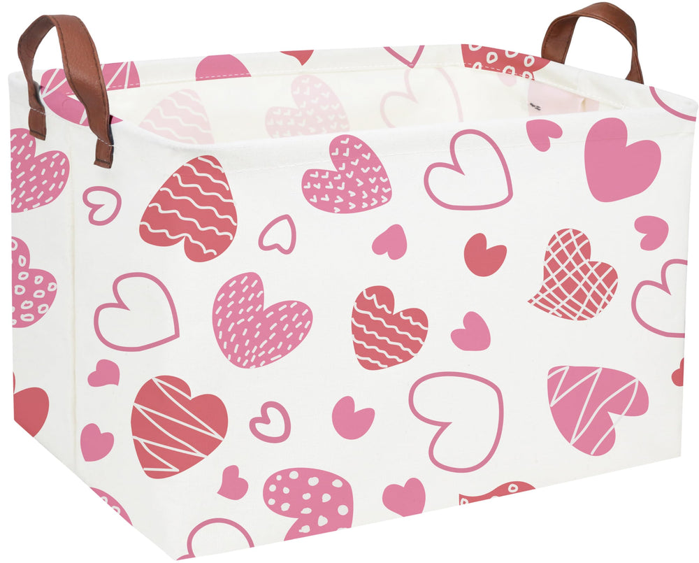 Essme rectangular pink heart basket with handles for easy transport and organization