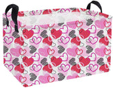 Essme rectangular Valentine basket with pink heart design for tidy toy storage