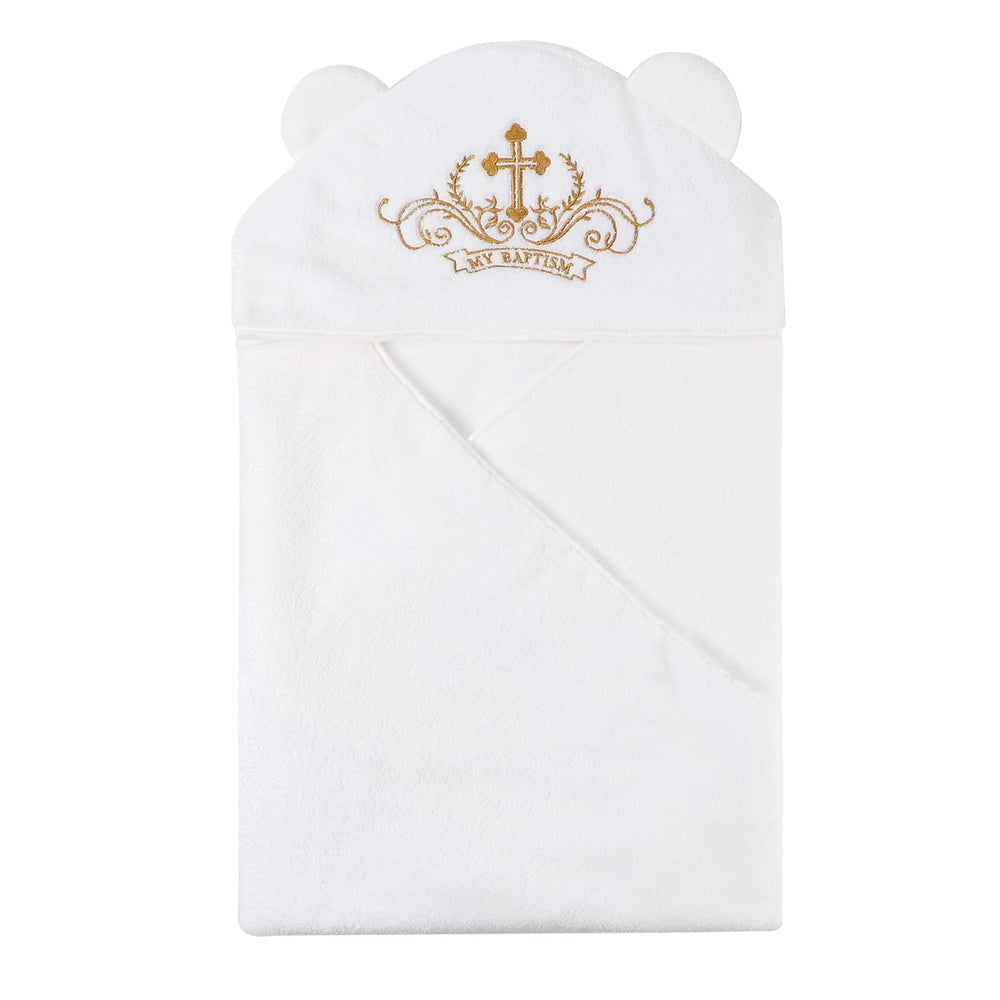 ESTAMICO baby plush hooded towel with cross embroidery keeps newborns warm after baths