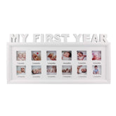 ESTAMICO My First Year Frame front view in white showcases a timeless keepsake display.