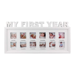 ESTAMICO My First Year Frame front view in white showcases a timeless keepsake display.