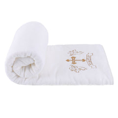 ESTAMICO white receiving blanket with cross and olive branches, ideal for baptism photography