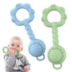 ETETOO 2Pcs Baby Rattle Teether blue-green front view offers soothing teething