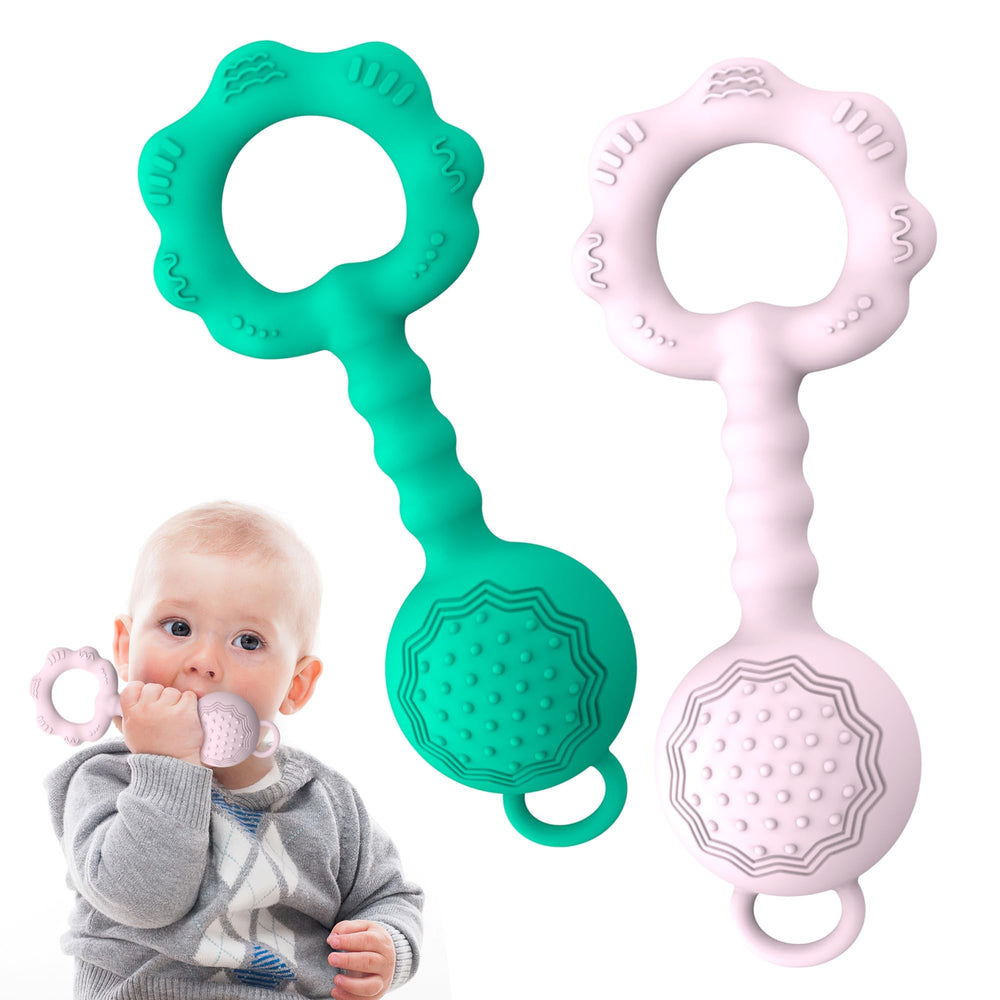 ETETOO 2-in-1 rattle teether in spearmint and pink for soothing teething play