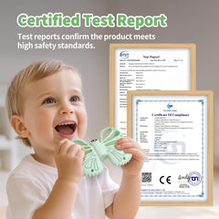 ETETOO vibrating teether green in hand demonstrates portability for on-the-go soothing.