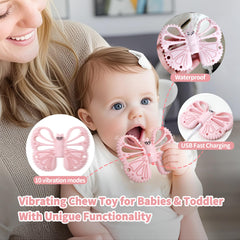 ETETOO vibrating teether pink hand-holding shows compact grip