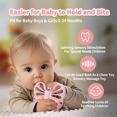 ETETOO vibrating teether pink usage during teething for soothing variety
