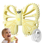 ETETOO vibrating teether yellow closeup shows soft silicone texture for calming sensory chew sessions