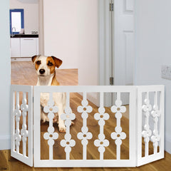 Etna White Floral Gate in doorway demonstrates freestanding no-drill setup.
