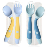 ETSSWYTO baby utensils bendable handles close-up for easier self-feeding.