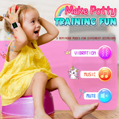 Etuwoe potty-training-watch wrist closeup showing easy controls for reminders.