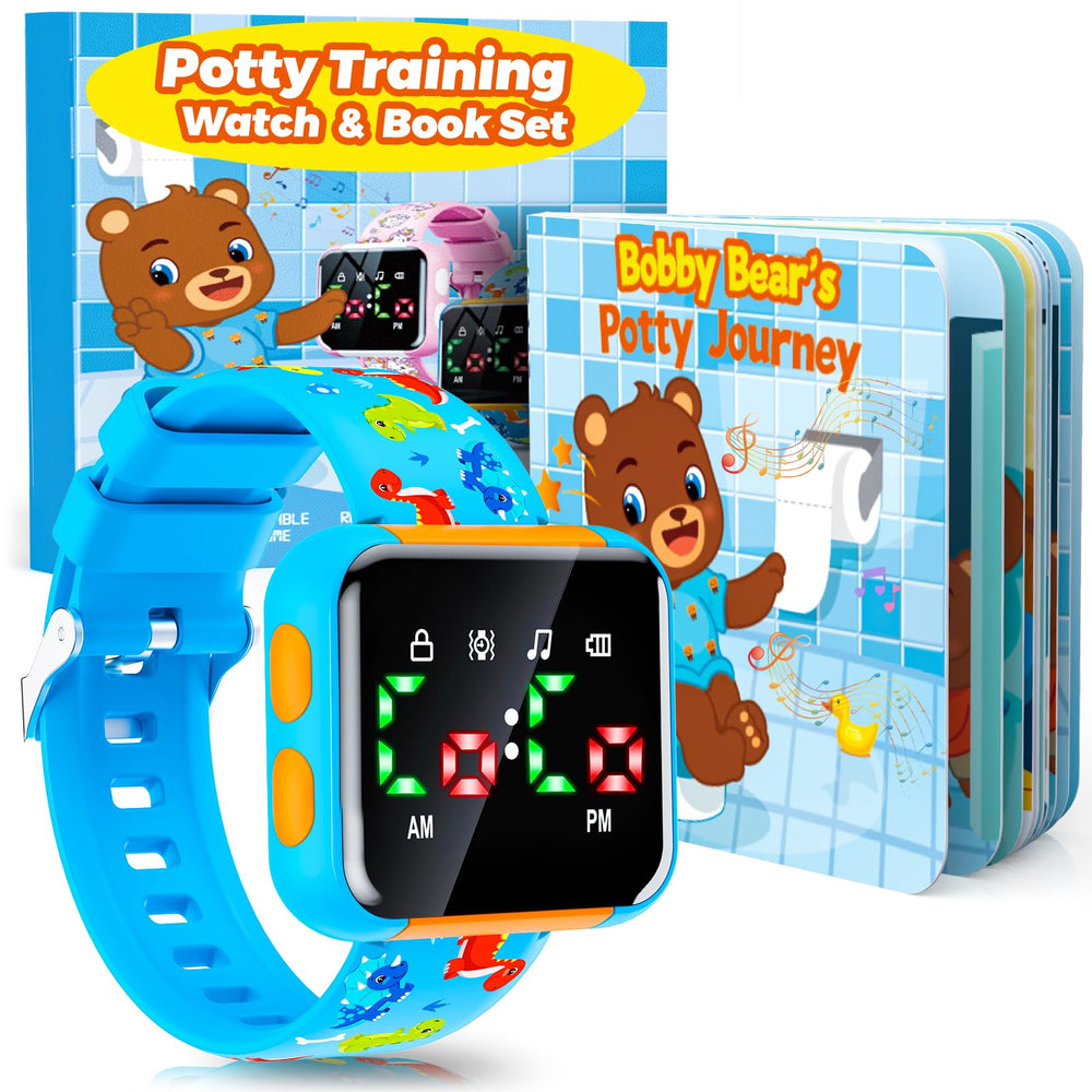 Etuwoe potty watch blue dinosaur front view for reminders during potty training