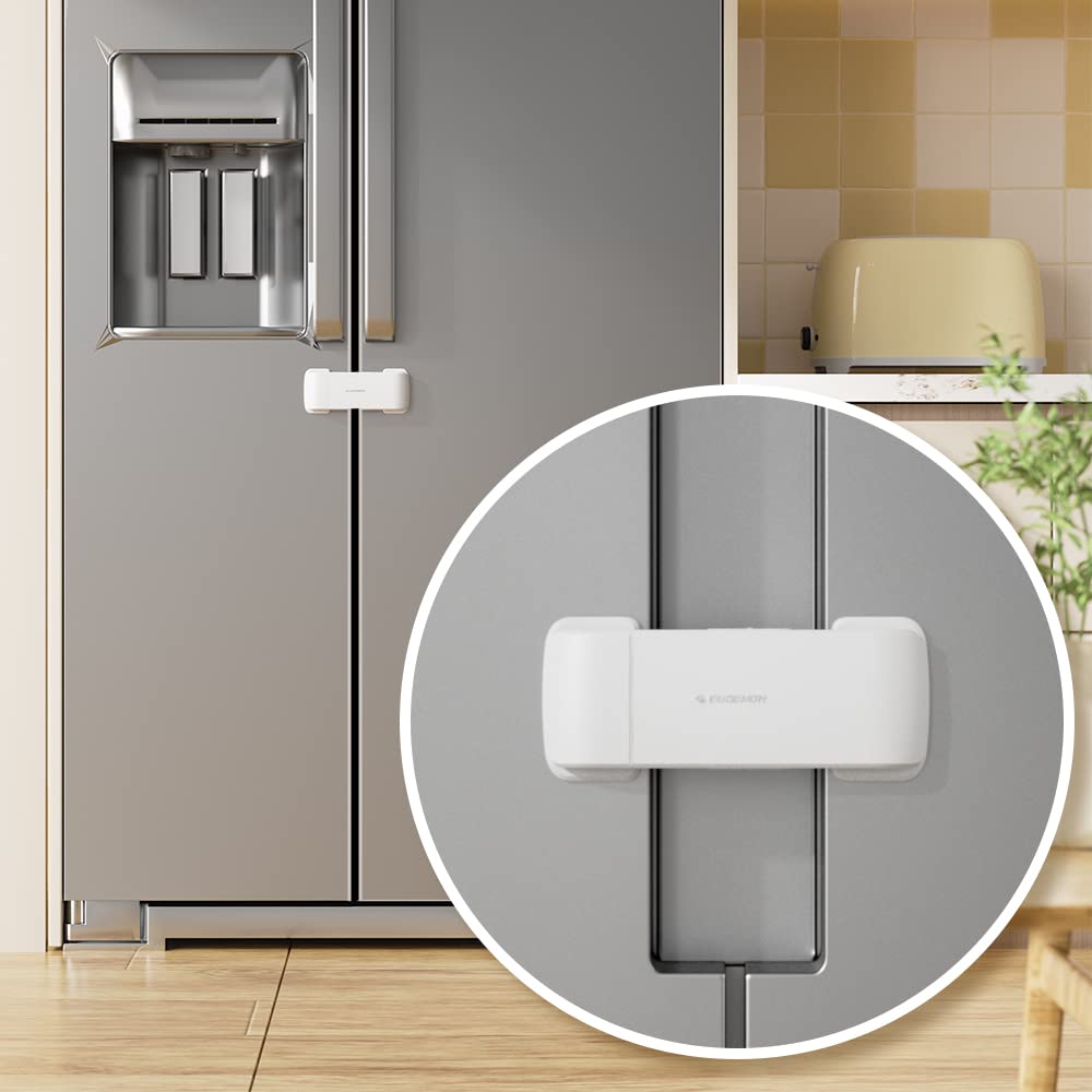 EUDEMON fridge lock easy-installation view demonstrates no-drill mounting for safer kitchens.