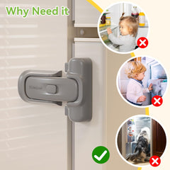 EUDEMON refrigerator lock grey button detail illustrates quick-release and secure locking.