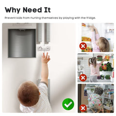 EUDEMON two-color fridge lock in-use shows adaptable fit with furniture finishes