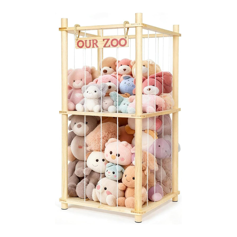 EULXSUD stuffed-animal-storage front-view pine showcases organized plush display with easy access.