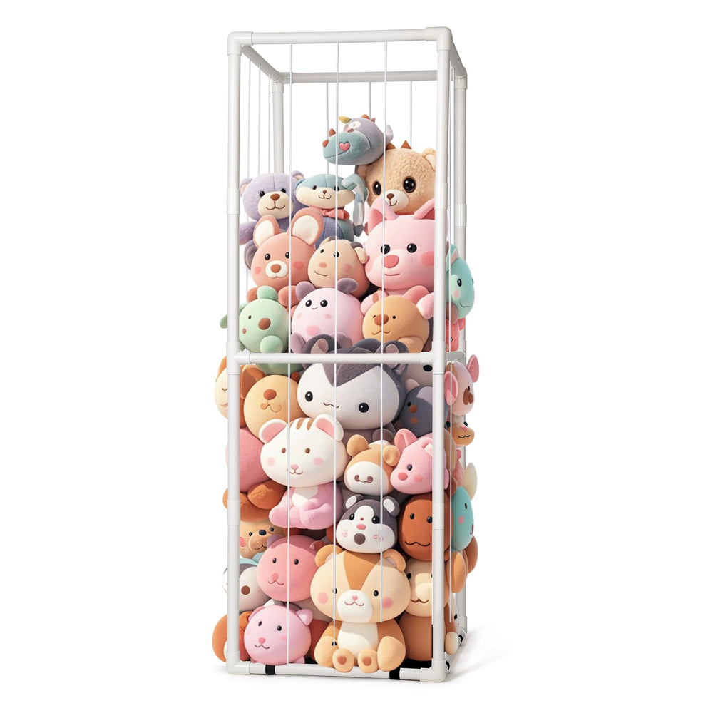 EULXSUD stuffed animal zoo storage with elastic cords enables quick toy rotation.
