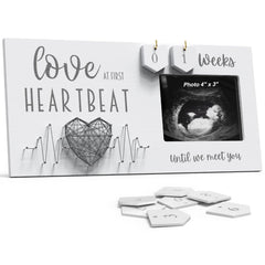 EURSET Baby Sonogram Frame Countdown wood plaques display weeks until birth, a cherished memory.