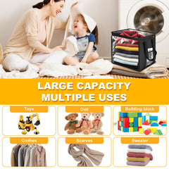EVELOMO 12x12x12 clear cube storage bin demonstrates generous capacity for toys and clothes.