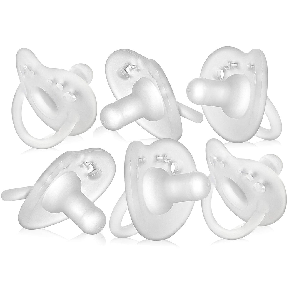 Evenflo Balance Plus Stage 1 pacifier front view shows cylindrical design promoting natural tongue position