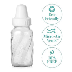 Evenflo Classic Glass Bottle ergonomic hold demonstrates comfortable feeding for caregiver and baby.