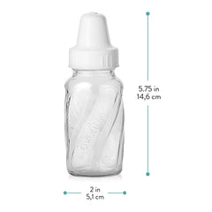 Evenflo Classic Glass Bottle measurement markers in ounces and milliliters for easy volume tracking.