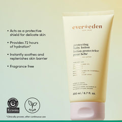 Evereden Protecting Baby Lotion texture closeup highlights a non-greasy finish and quick absorption.
