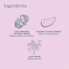 Evereden Tri-Water Face Cream glacier water splash highlights refreshing after sun exposure.