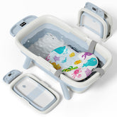 EverKiddo collapsible bathtub in blue shows spacious design for comfortable newborn baths.