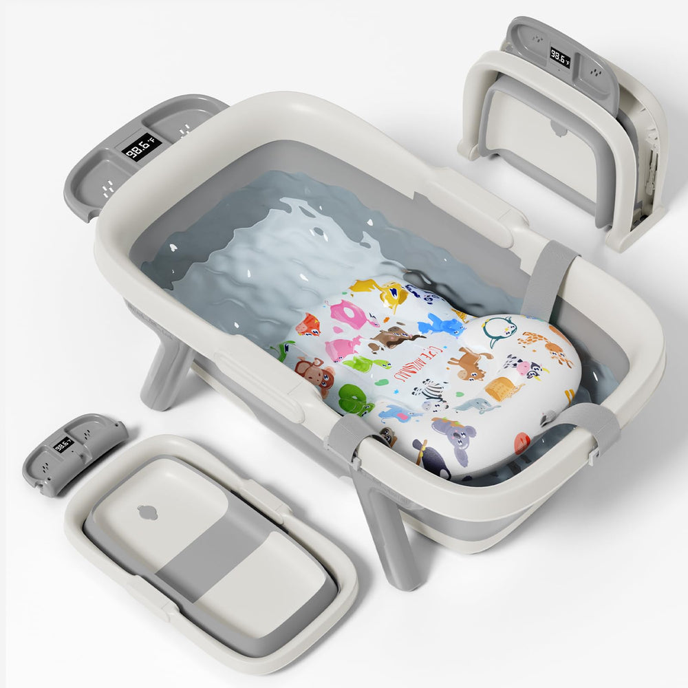 EverKiddo collapsible baby bathtub in grey with roomy space for comfy newborn baths