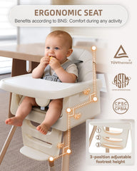 EverKiddo high chair with 5-point harness for secure meals.