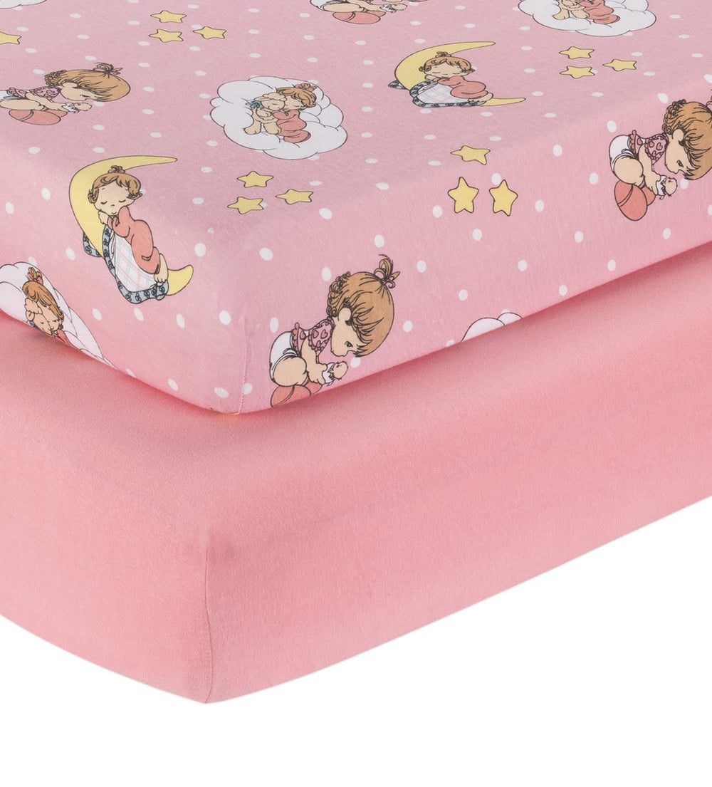 Everyday Kids 2pack Precious Moments print crib sheet, pink-yellow, cozy bedtime visuals