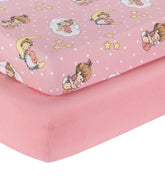 Everyday Kids 2pack Precious Moments print crib sheet, pink-yellow, cozy bedtime visuals