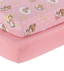 Everyday Kids 2pack Precious Moments print crib sheet, pink-yellow, cozy bedtime visuals