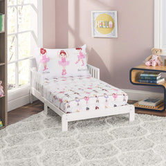 Everyday Kids ballerina sheets set on a toddler bed creates a welcoming, cozy transition.