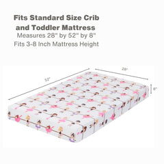 Everyday Kids Born to Dance crib sheet elastic-fit edge ensures secure, snug fit.