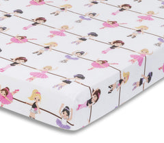 Everyday Kids Born to Dance crib sheet fabric close-up highlights soft microfiber for cozy sleep.